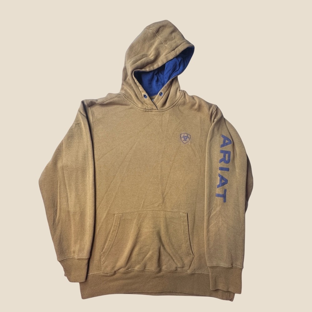 Ariat Hoodie Womens L Real Mustard Yellow Graphic Sleeve Pullover Sweatshirt